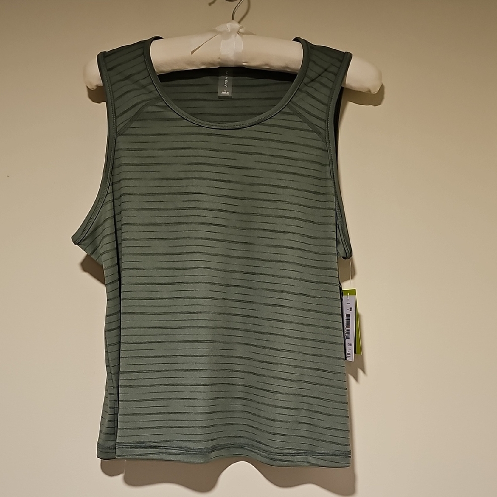 Vively Womens Fastdri Striped Olive Sleeveless Tank Top. Size L. Nwt.